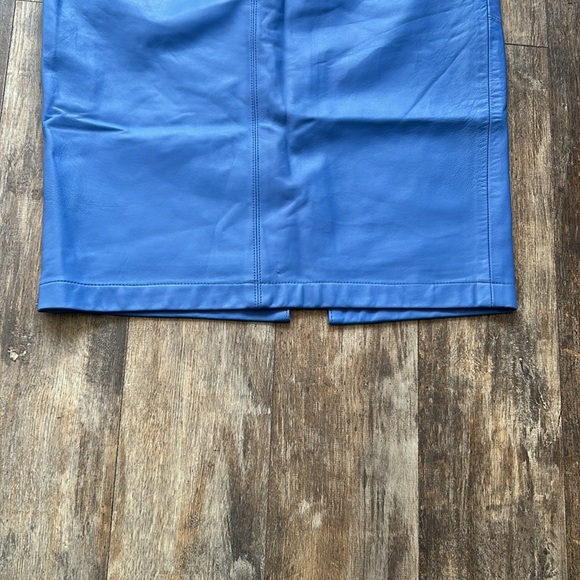 Genuine Blue Leather Pencil Skirt - Picture 3 of 8